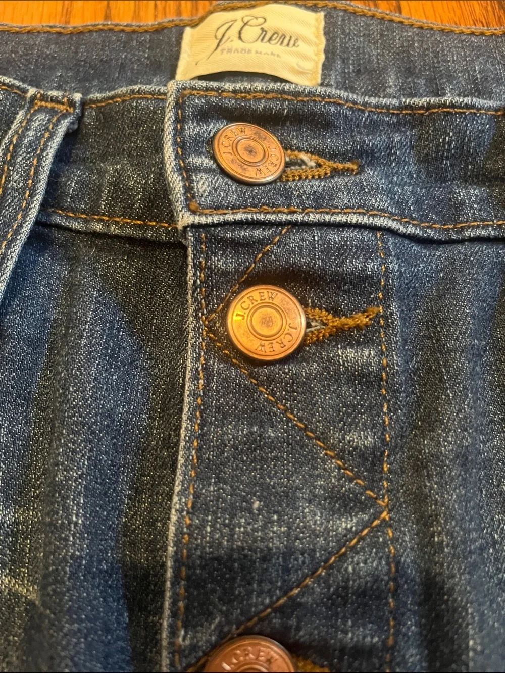 J. Crew Distressed Button-Front Denim Skirt in Dark Blue